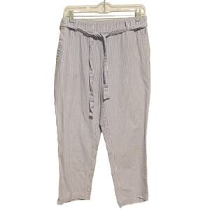 ZARA Basic Pants L Skinny Elastic Waist Tie Belt Pockets Pull-On Women's Capri